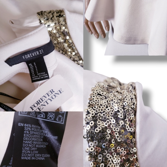 Forever 21 Ivory Peplum Knit Gold Sequin Top - Picture 7 of 8